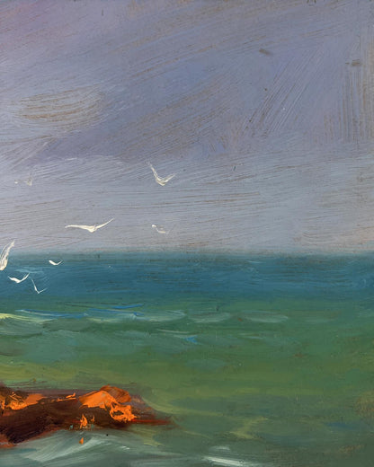 Serene impressionistic oil painting of seashore with boat by Yuriy Suprunchuk