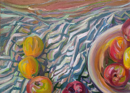 Oil painting of apples on table by Leonid Pavlenko