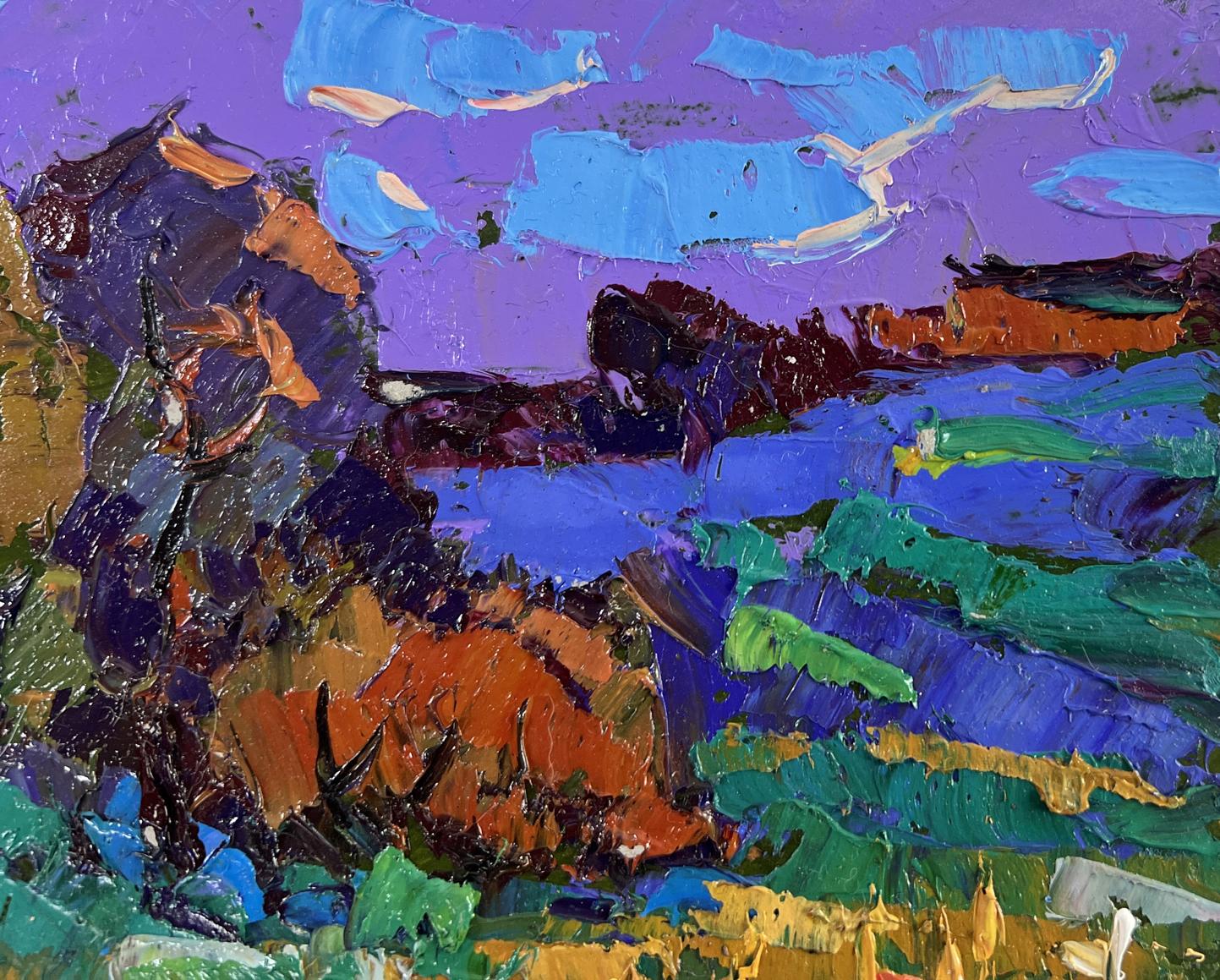 Vibrant impressionist oil painting In the Evening by the River by Oleksiy Ivanyuk