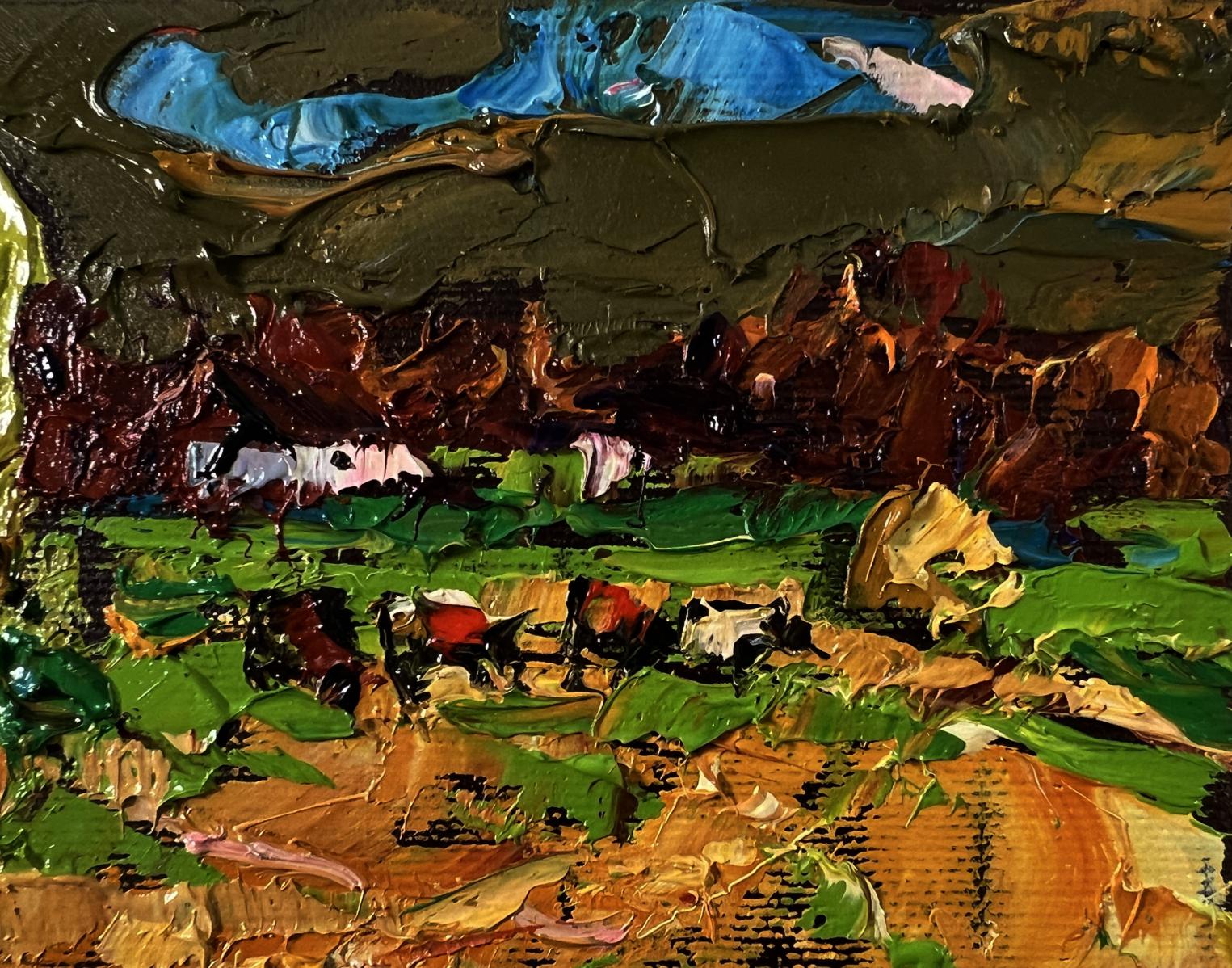 Impasto oil painting Autumn evening fields by Oleksiy Ivanyuk