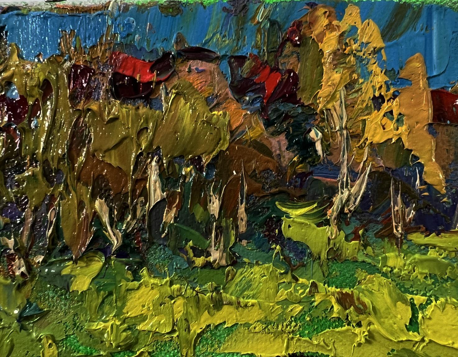 Oil painting of cows grazing in meadow by Oksana Ivanyuk