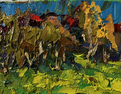 Oil painting of cows grazing in meadow by Oksana Ivanyuk