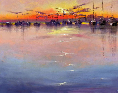 Oil painting Sunset at the Pier Olena Klimenko