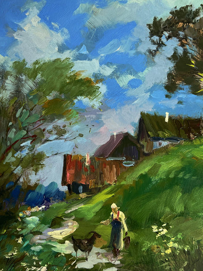 Oil painting A walk near the village by Yuriy Suprunchuk countryside scene