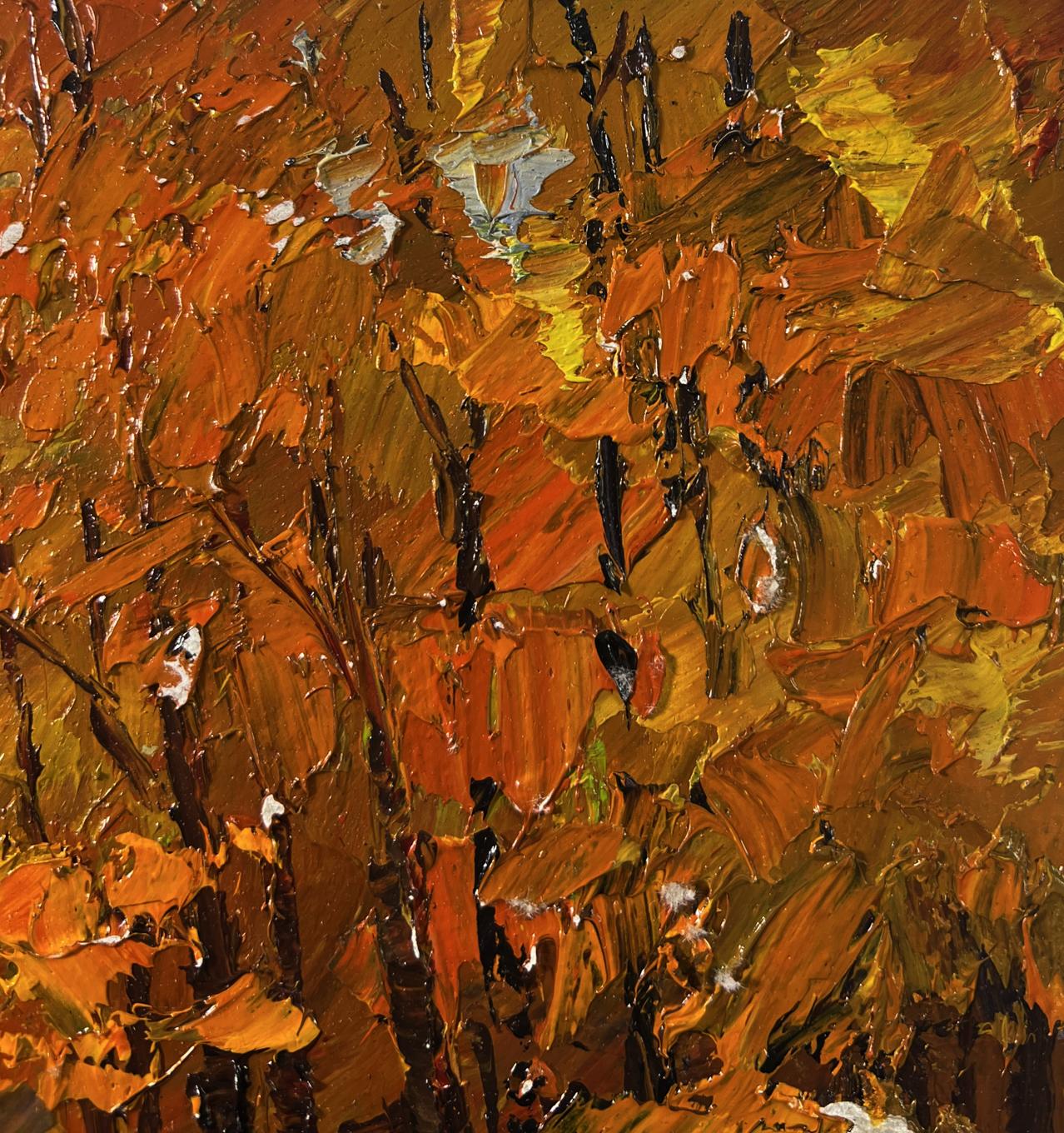 Oil painting Golden autumn forest by Boris Serdyuk, textured orange foliage