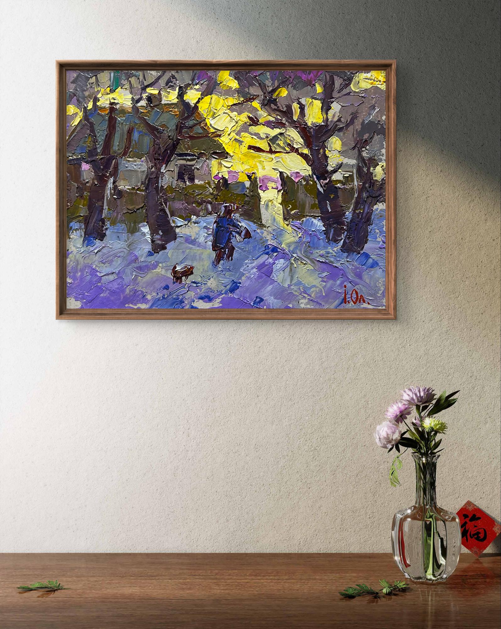 Oil painting Over the Evening by Oleksiy Ivanyuk snowy landscape in frame