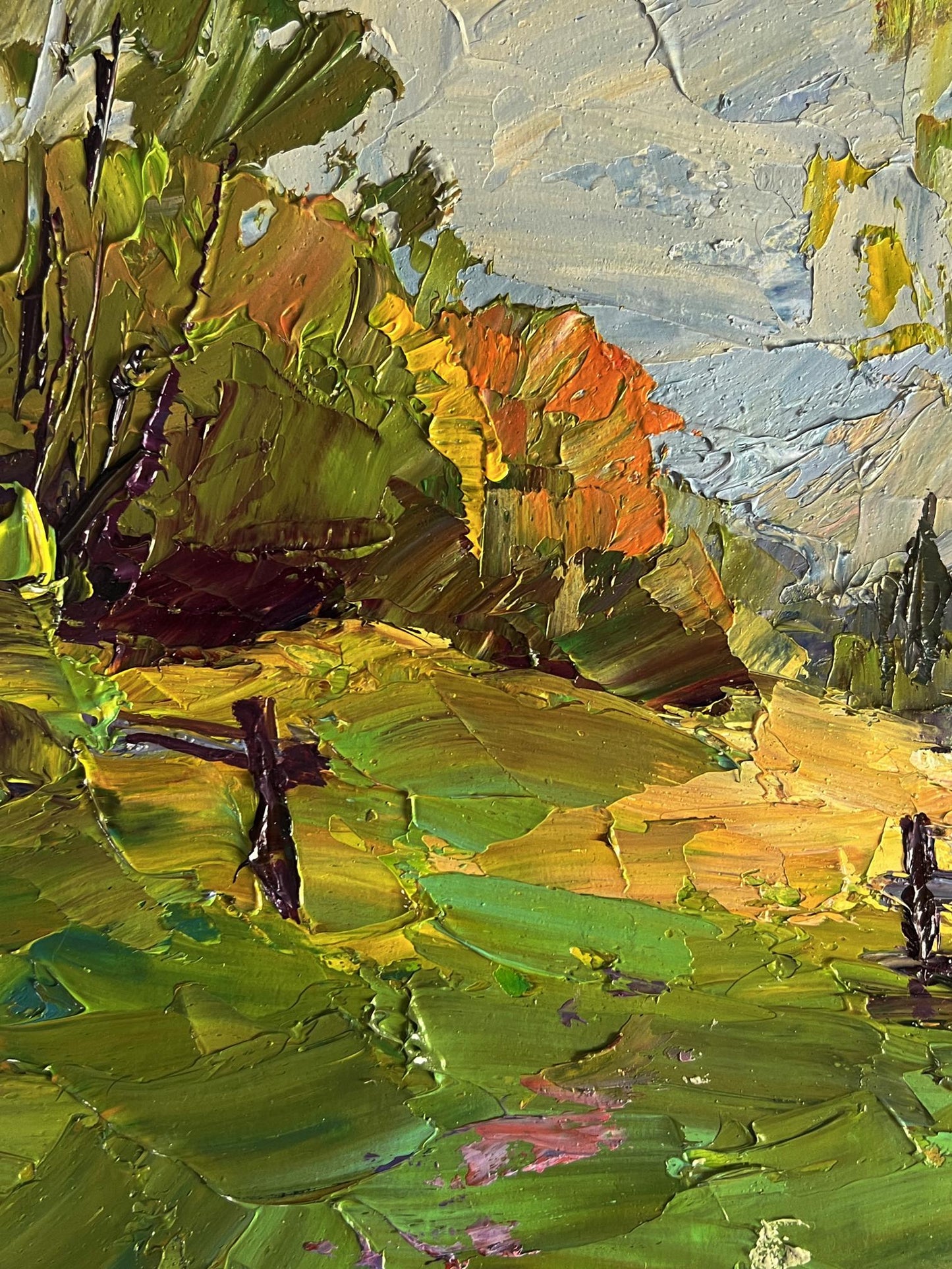 Oil painting Autumn mountain meadows by Boris Serdyuk impasto landscape