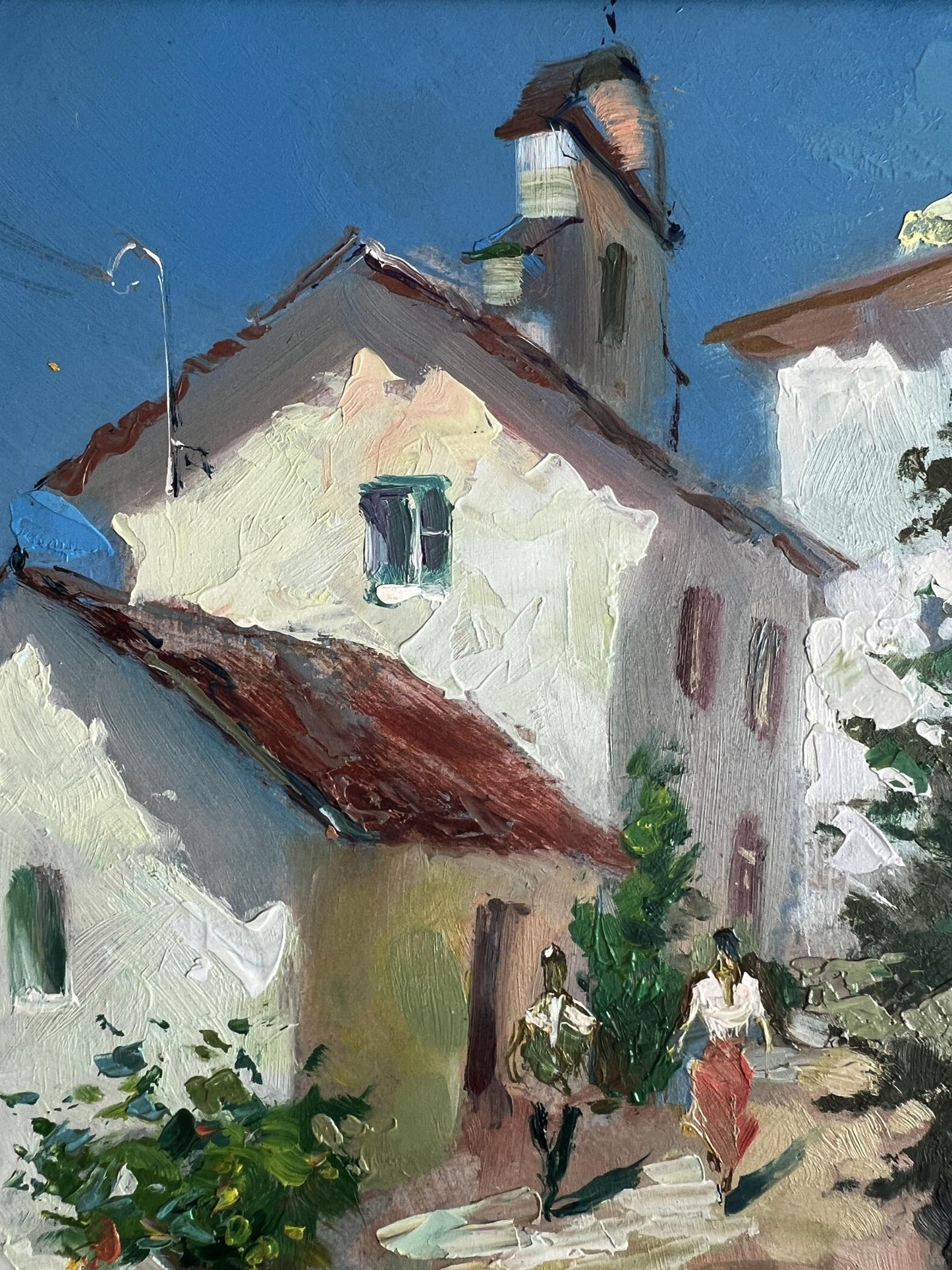 Oil painting of old Yuriy Suprunchuk city street village scene