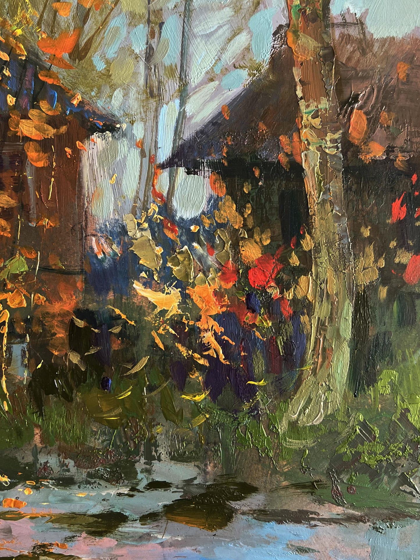 Autumn old town street oil painting by Yuriy Suprunchuk