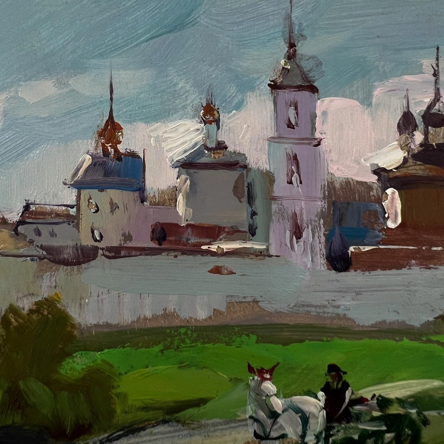Impressionistic oil painting of Yuriy Suprunchuk Ancient city monastery R.n Orthodox church