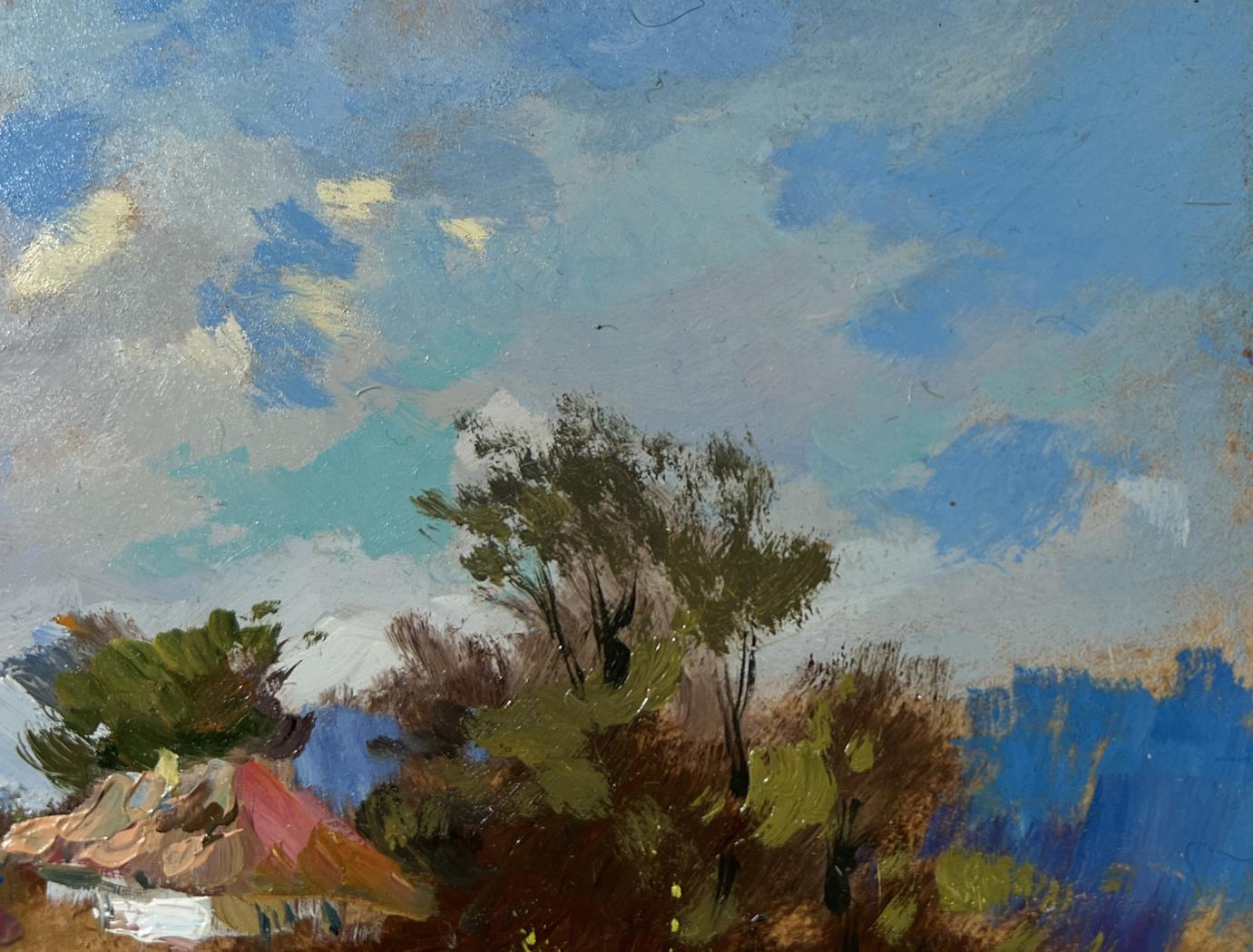 Oil painting Village on a hill by Yuriy Suprunchuk with blue sky and trees