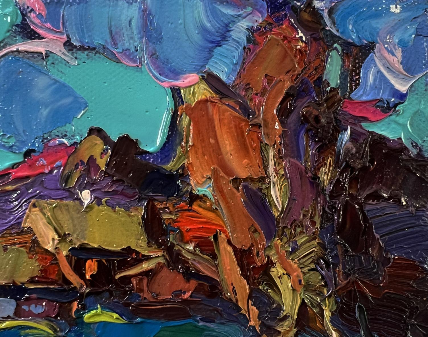 Vibrant abstract oil painting Day outside the village by Oksana Ivanyuk