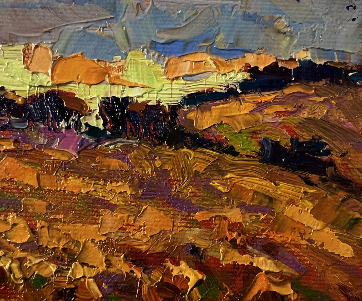 Oil painting Sunset in the field by Oksana Ivanyuk impasto landscape
