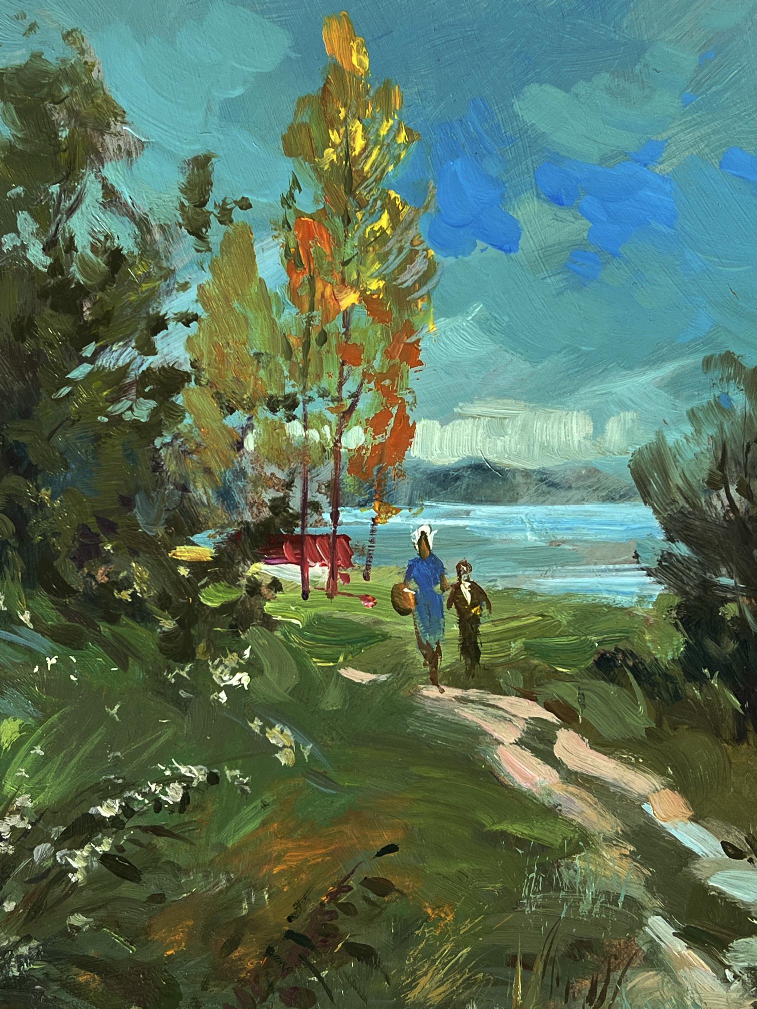 Oil painting The road to the river by Yuriy Suprunchuk vibrant path to lake
