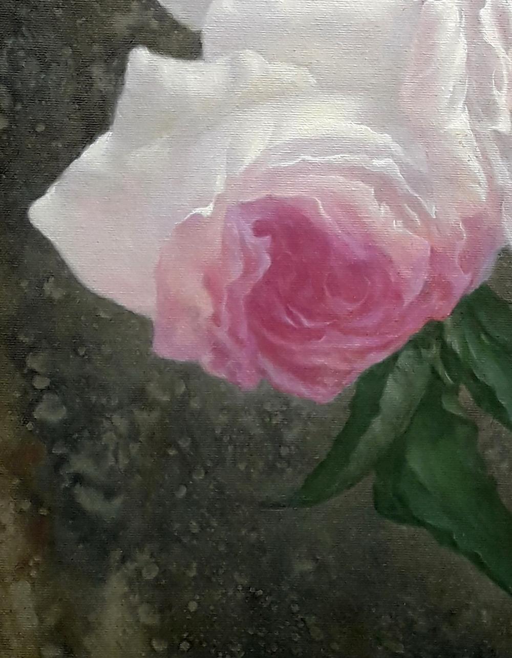 Oil painting of delicate pink roses by Vasily Korkishko