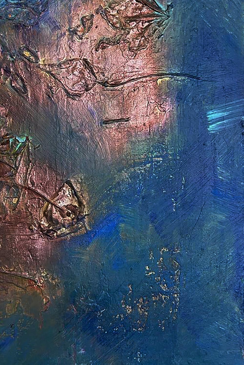 Abstract acrylic painting Leaves in water by Olga Melezhik in blues and browns