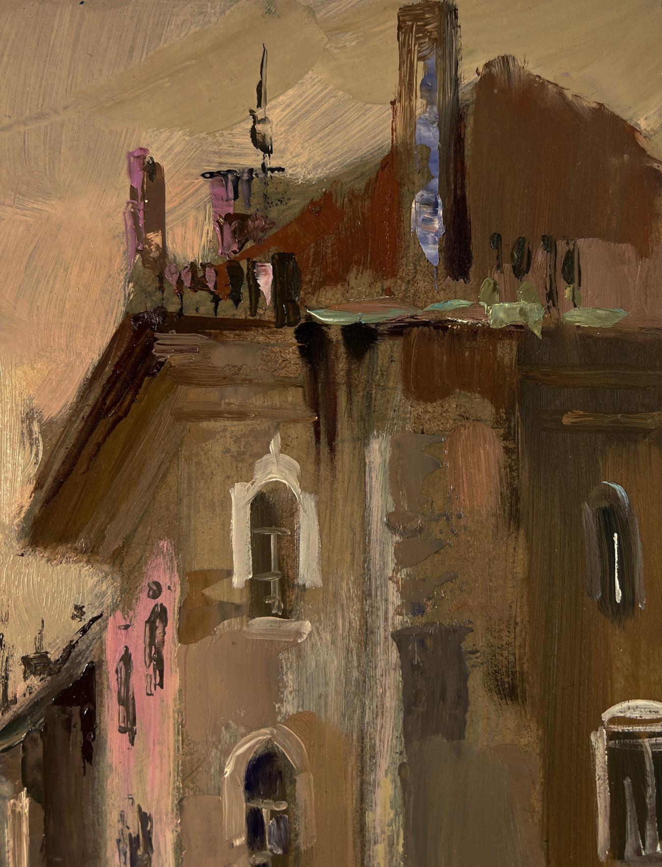 Textured oil painting by Yuriy Suprunchuk of weathered European building