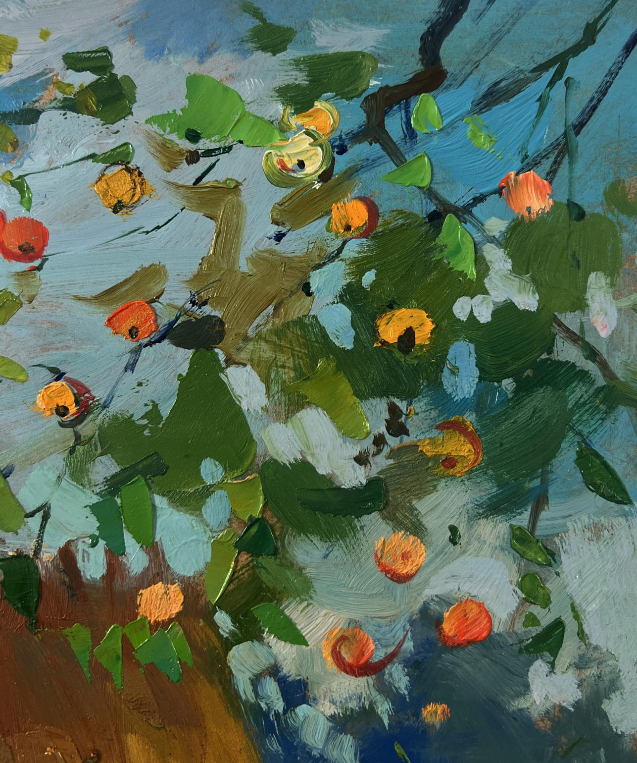 Vibrant impressionist oil painting by Yuriy Suprunchuk of tree branch with fruit