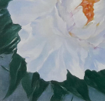 Oil painting of delicate white peonies by Vasily Korkishko
