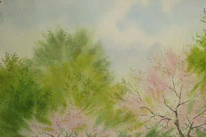 Watercolor painting Warm spring day by Valery Savenets, blossoming trees