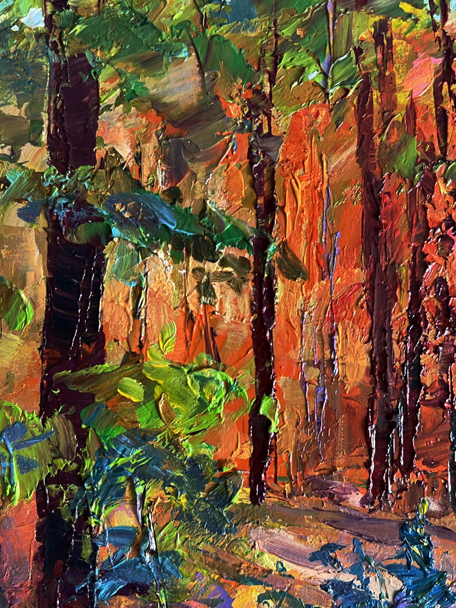 Vibrant impressionist oil painting Autumn in the forest by Boris Serdyuk