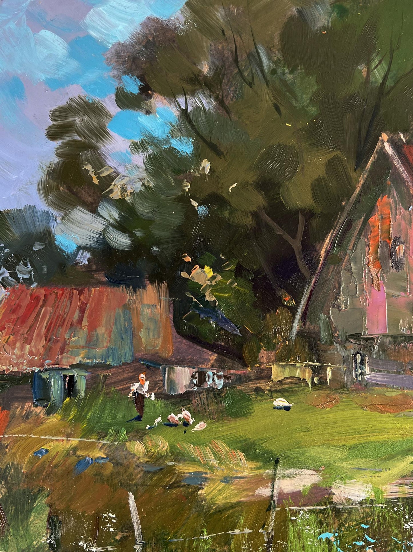 Oil painting The road to the village by Yuriy Suprunchuk rustic barn scene