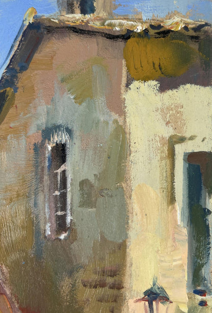 Impressionistic oil painting by Yuriy Suprunchuk: path to house through alley