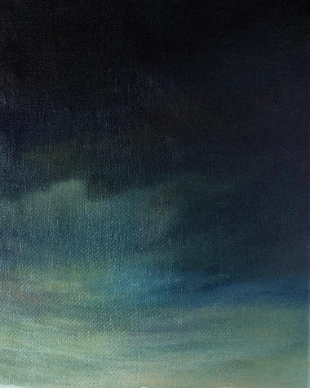 Dark blue teal abstract sky oil painting Night sea storm by Vasily Korkishko