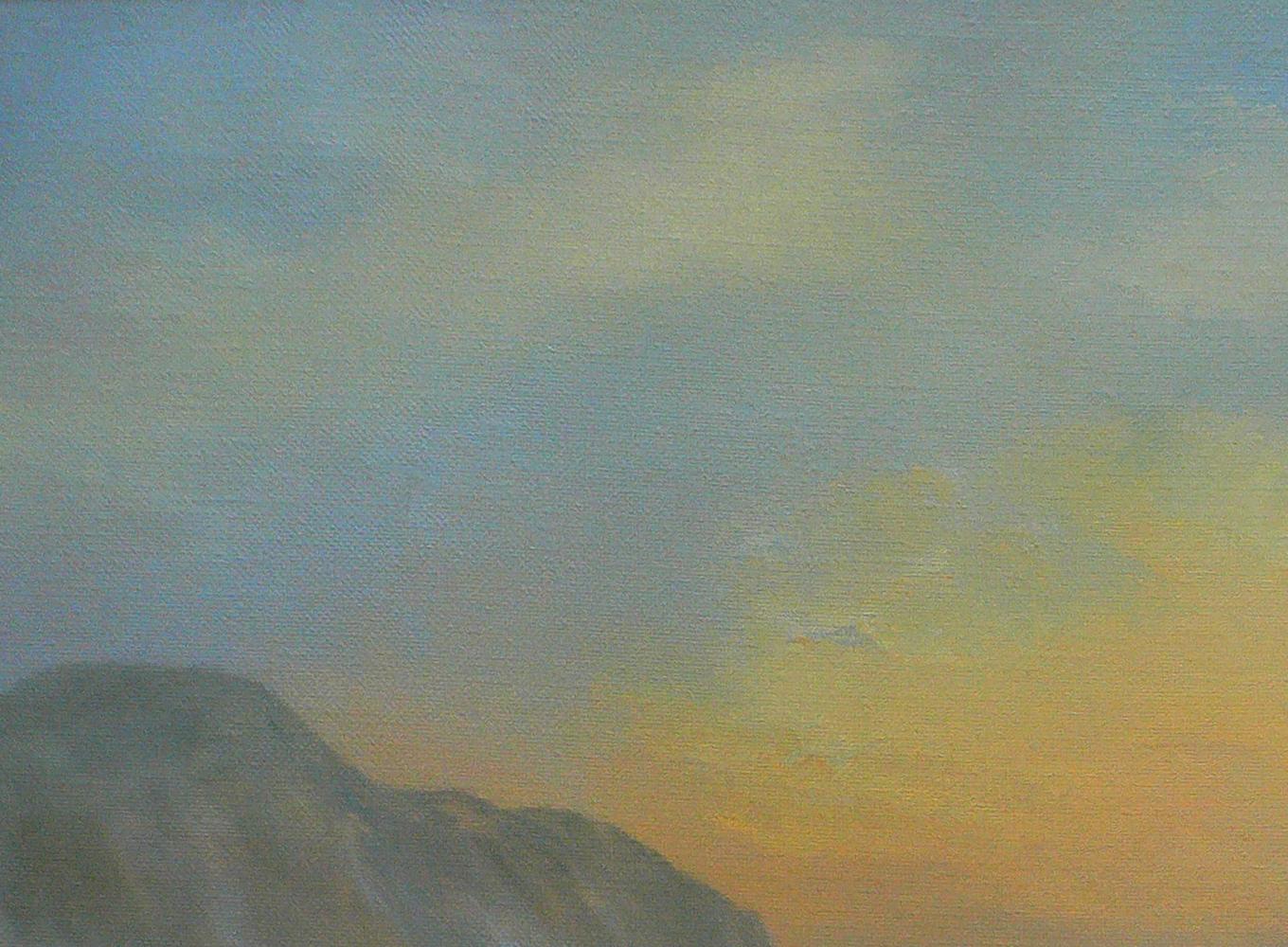 Oil painting Evening waves by Vasily Korkishko: mountain silhouette