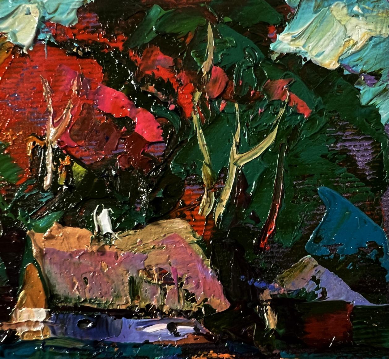 Vibrant impressionist oil painting Village in the rays of the sun by Oleksiy Ivanyuk