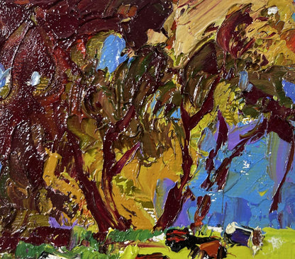 Vibrant impressionist oil painting of cows on meadow by Oleksiy Ivanyuk