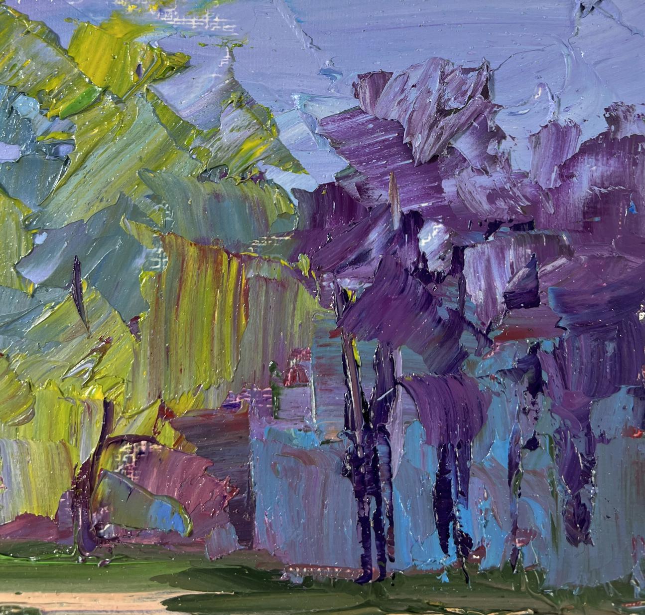 Vibrant impressionist oil painting of summer river bank by Boris Serdyuk