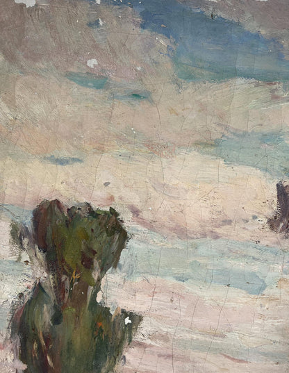 Textured impressionistic oil painting of river in steppe by Yuri Lyubavin