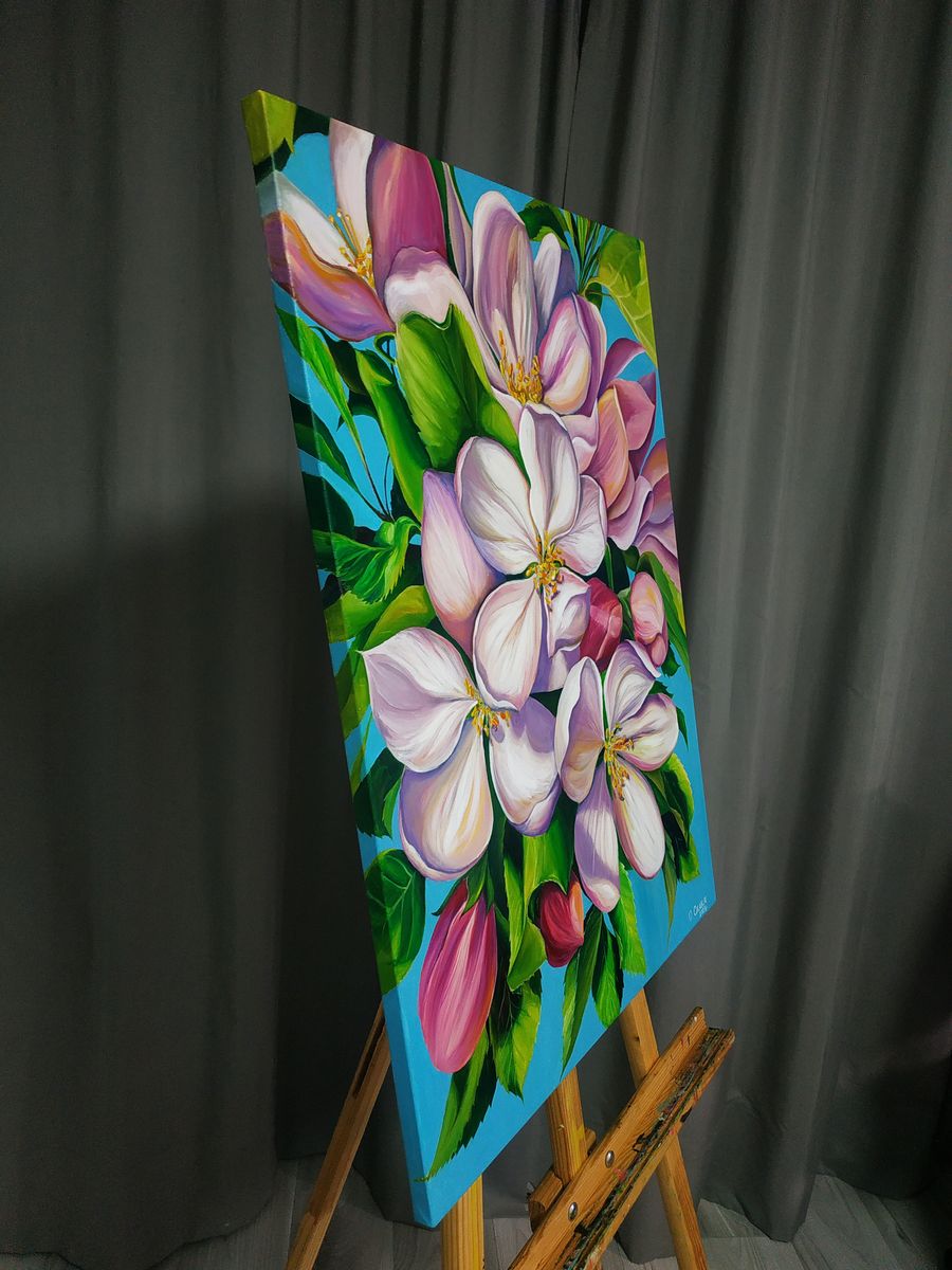 Oil painting Delicate spring flowers by Oksana Sklym on wooden easel
