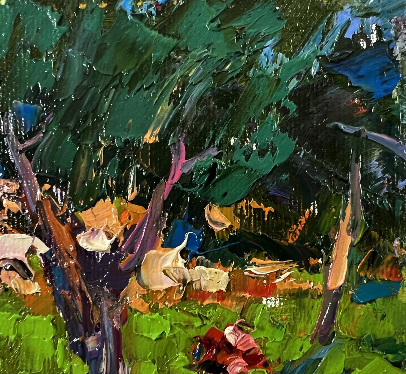 Oil painting Morning coolness by Oksana Ivanyuk with green foliage