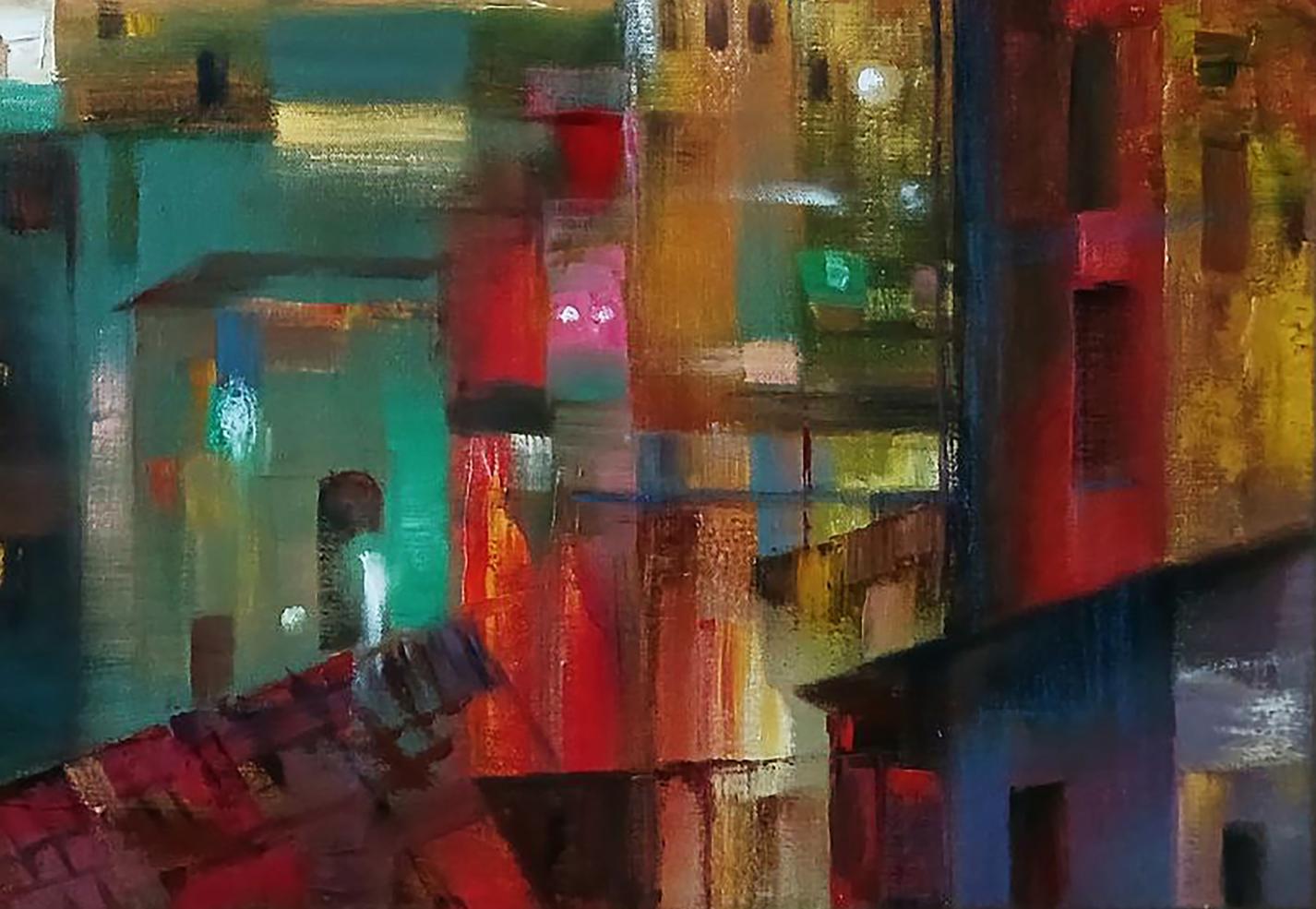 Abstract Evening City oil painting by Anatoly Tarabanov