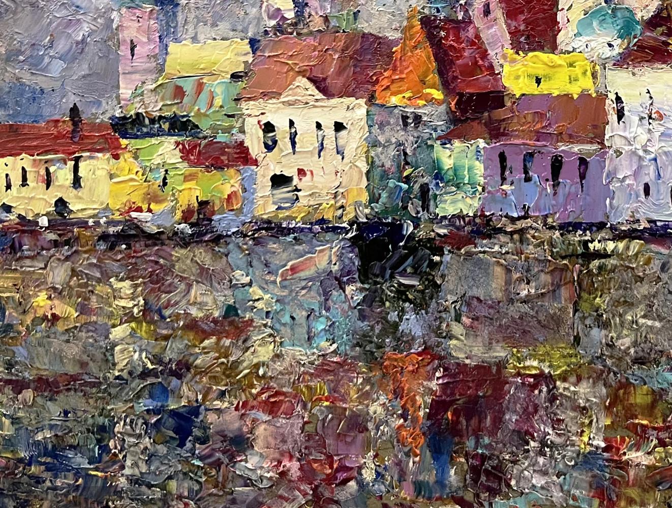 Vibrant impressionist oil painting of city dynamics by Serhiy Rybak