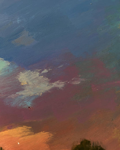 Oil painting of orange sunset over river by Yuriy Suprunchuk