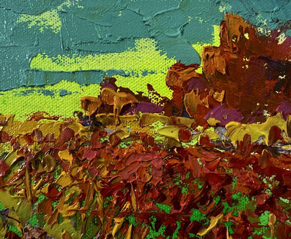 Vibrant impressionist oil painting of autumn flower fields by Oleksiy Ivanyuk