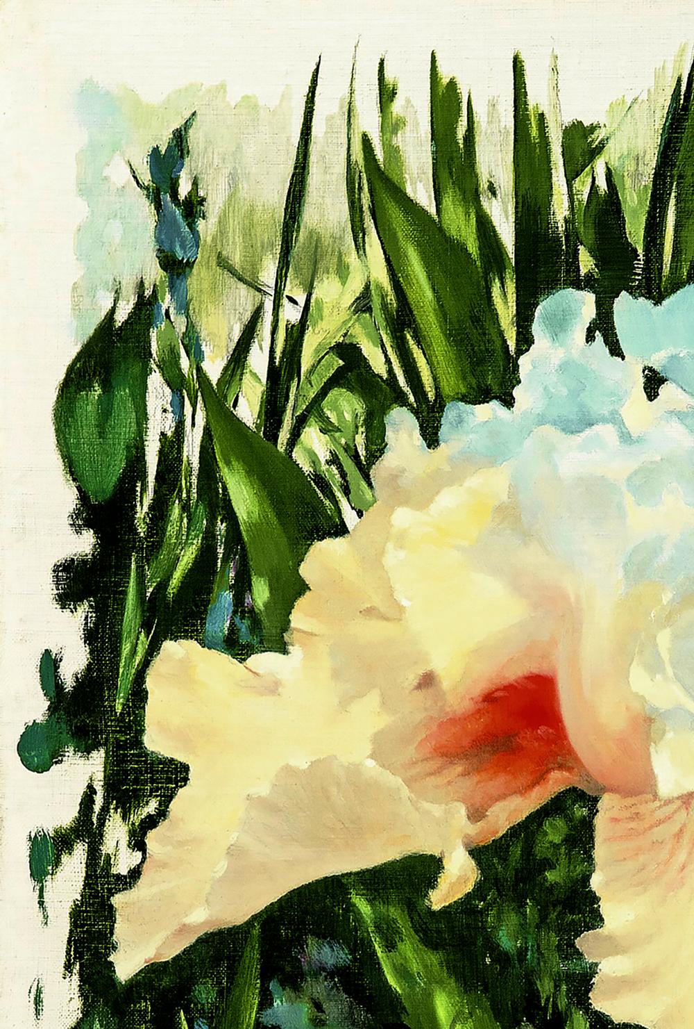 Soft creamy white peony with pink-red center by Vasily Korkishko oil painting