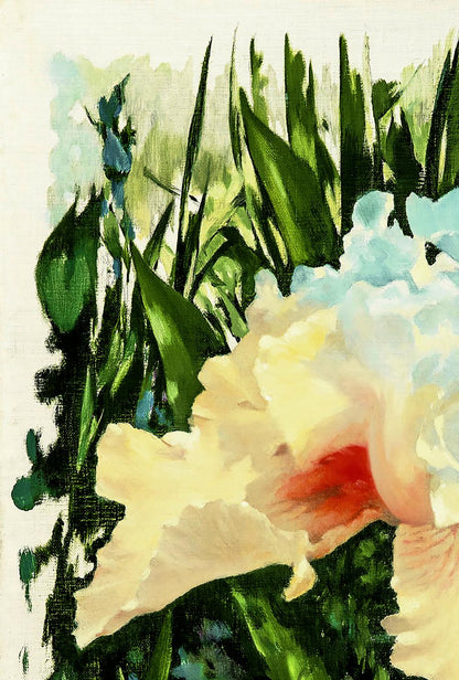 Soft creamy white peony with pink-red center by Vasily Korkishko oil painting