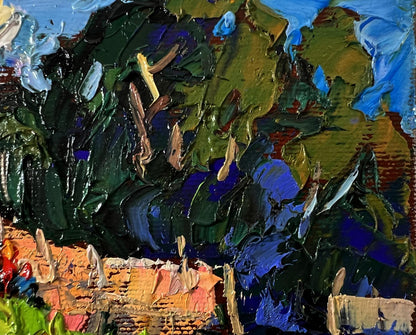Oil painting The road home by Oleksiy Ivanyuk with green blue brushstrokes