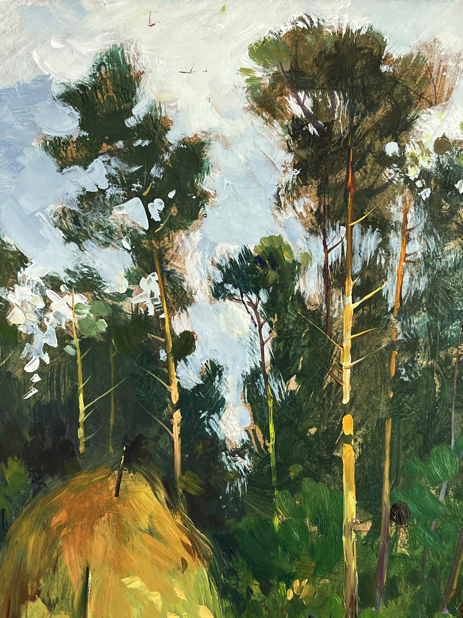 Oil painting The road to the forest by Yuriy Suprunchuk with pine trees