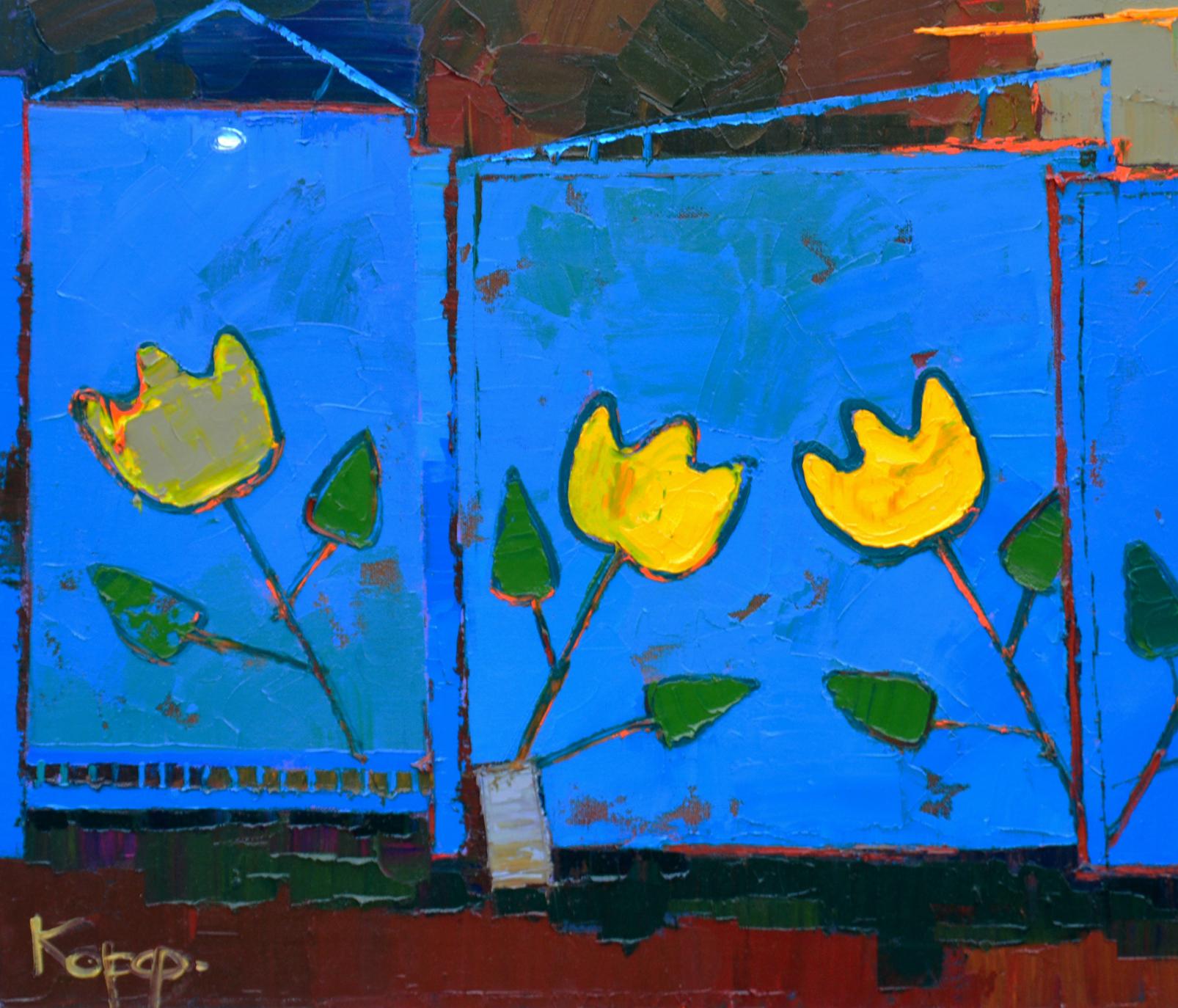 Vibrant yellow tulips by Natalia Korf-Ivaniuk oil painting