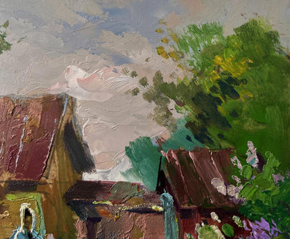 Impasto oil painting Yard in the village by Yuriy Suprunchuk