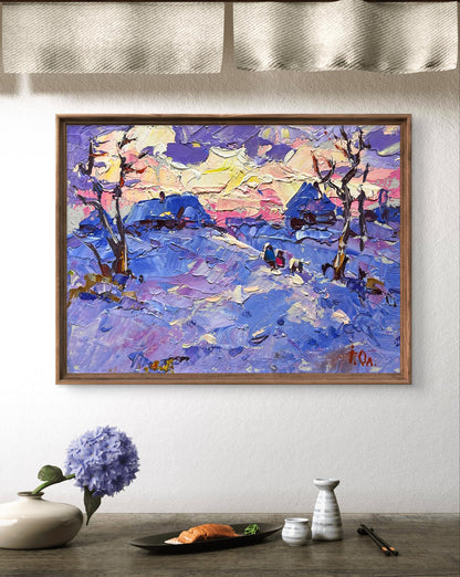 Oil painting Romantic winter evening by Oleksiy Ivanyuk in wooden frame