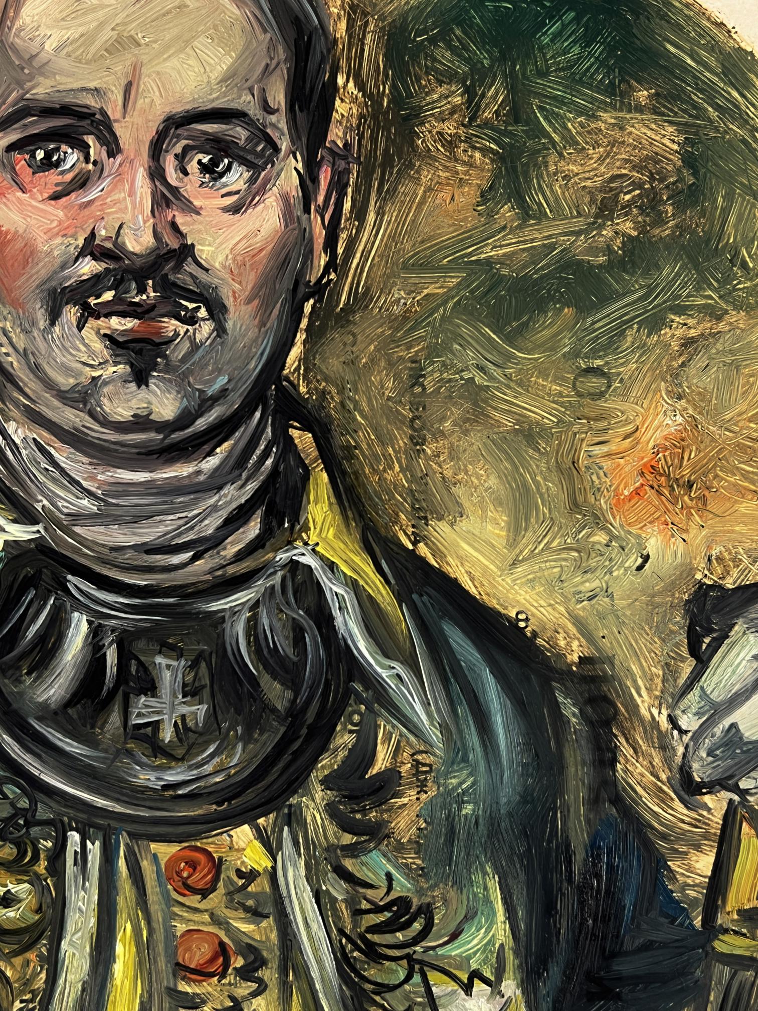 Textured oil painting of Alexander Litvinov in ornate military armor