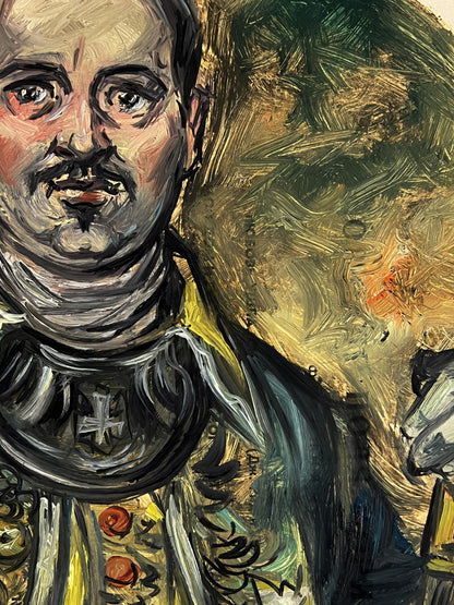 Textured oil painting of Alexander Litvinov in ornate military armor