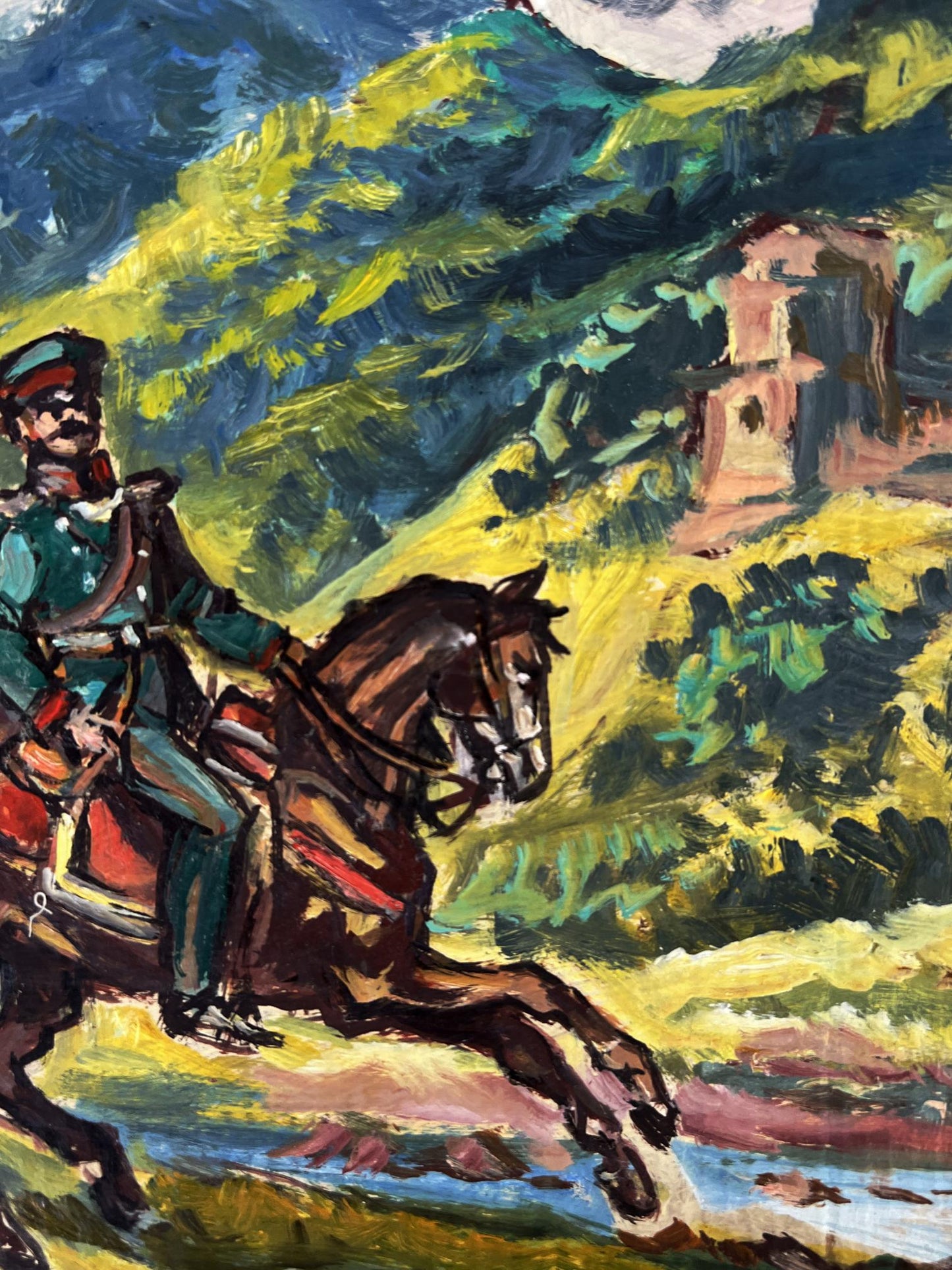 Vibrant impressionist oil painting of warrior soldier on horse by Alexander Litvinov