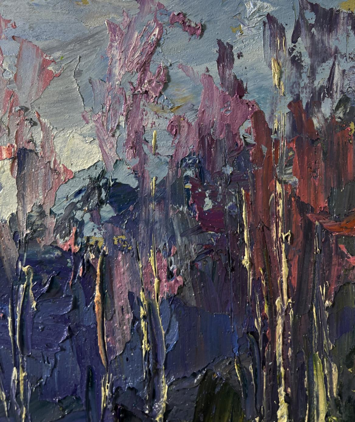 Oil painting The road to the forest by Boris Serdyuk, abstract purples blues pinks gold
